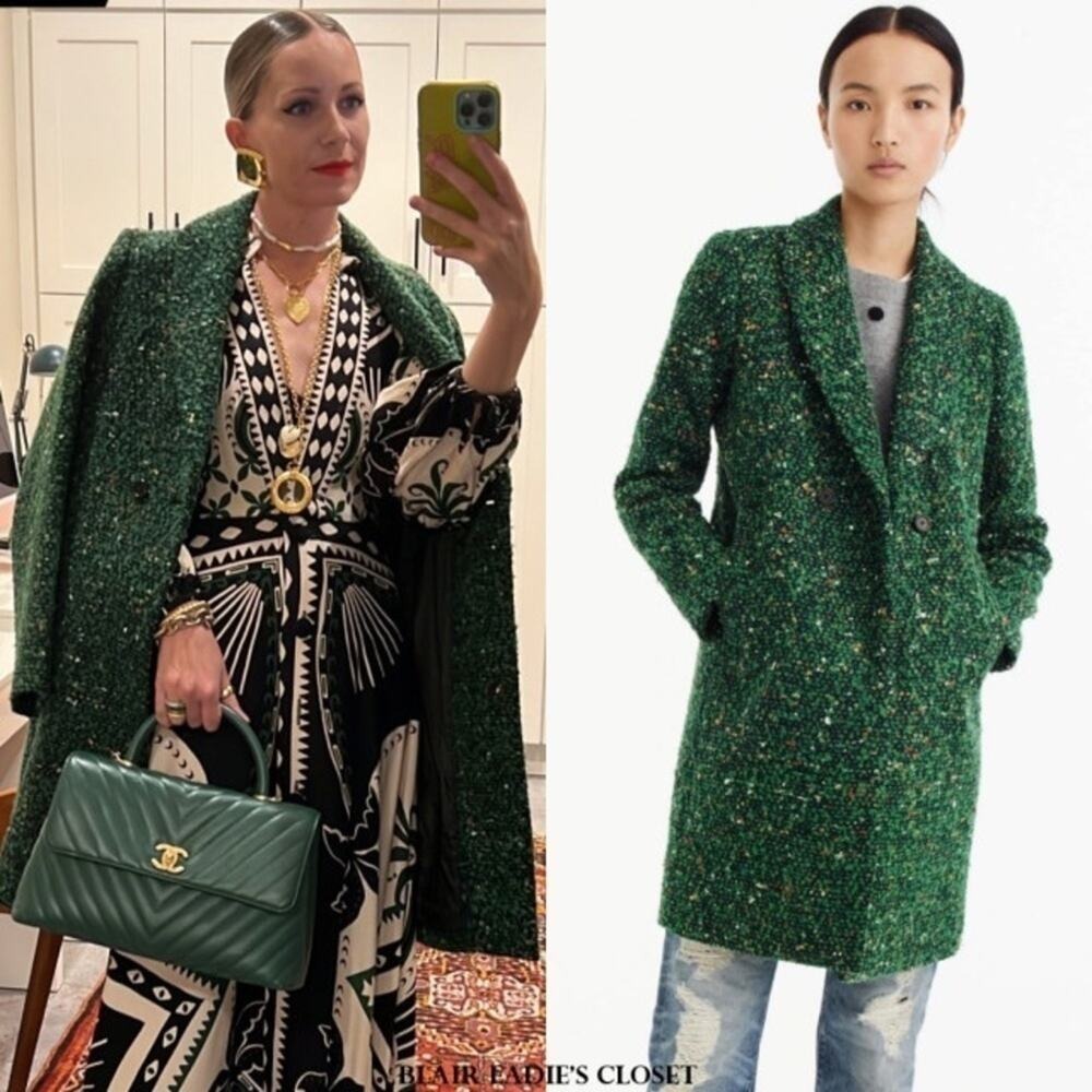 J.CREW Daphne boucle  tweed coat green size 2 XS‎
